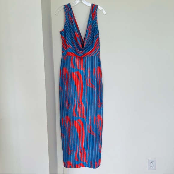 Commense Women's Flaming Passions Cowl Neck Long Dress Blue Size Medium Maxi - Picture 6 of 11